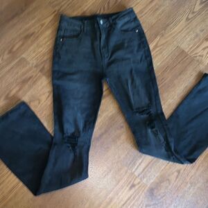 Black Distressed Flare leg Jeans size Large fits size 8/10